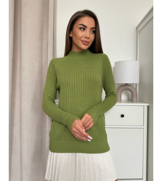 Зеленая кашемировая фактурная водолазка