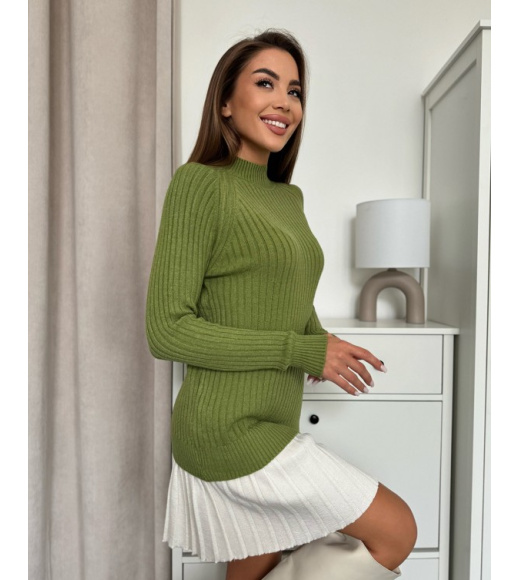 Зеленая кашемировая фактурная водолазка