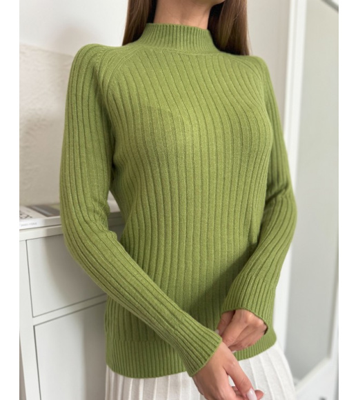 Зеленая кашемировая фактурная водолазка