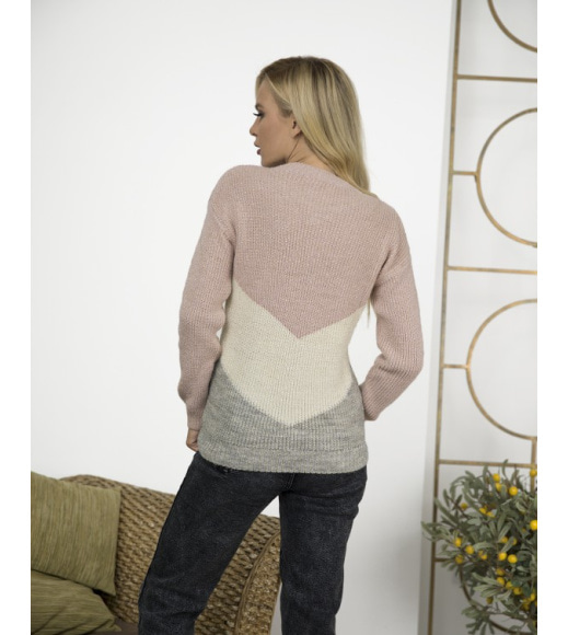 Сиренево-серый теплый вязаный свитер с люрексом
