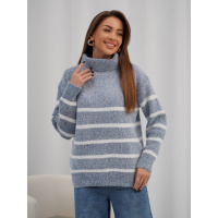 Синий вязаный свитер-гольф в полоску