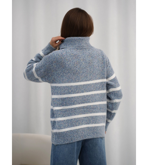 Синий вязаный свитер-гольф в полоску