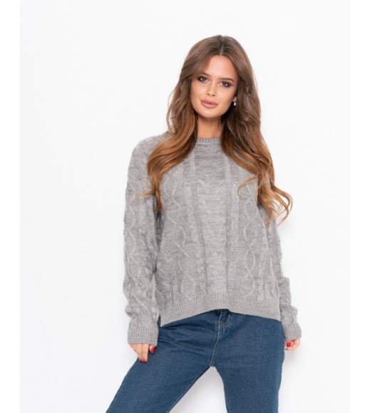 Сірий вовняний светр з розрізами