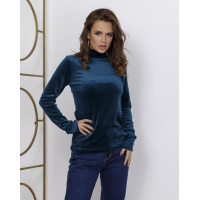 Зеленая велюровая эластичная водолазка