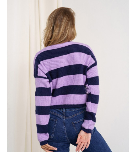 Сиренево-синий шерстяной свитер в полоску