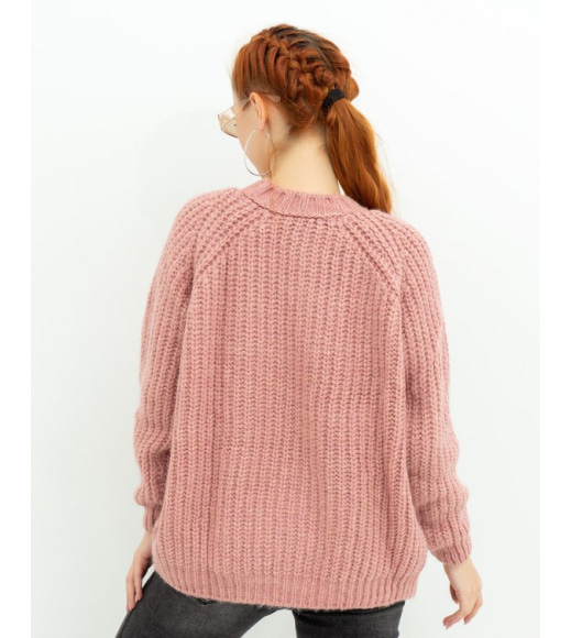 Рожевий теплий светр об'ємної в'язки
