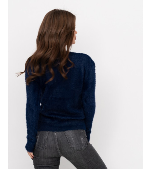 Темно-синій светр-травичка з намистинами і стразами