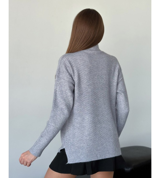 Ангоровый свободный свитер серого цвета