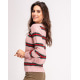 Розовый вязаный свитер с красно-зелеными полосками