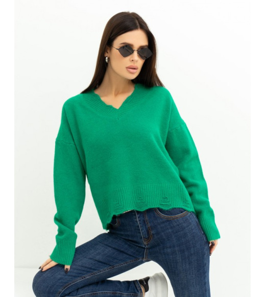 Зеленый короткий пуловер с перфорацией