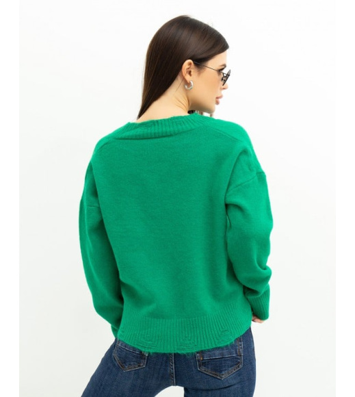 Зеленый короткий пуловер с перфорацией
