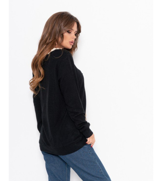 Черный ангоровый свитер с широкой планкой