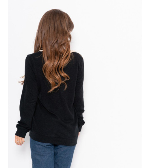 Черный ангоровый свитер с широкой планкой