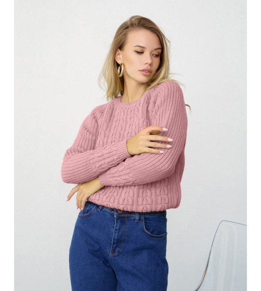 Темно-розовый вязаный свитер с аранами