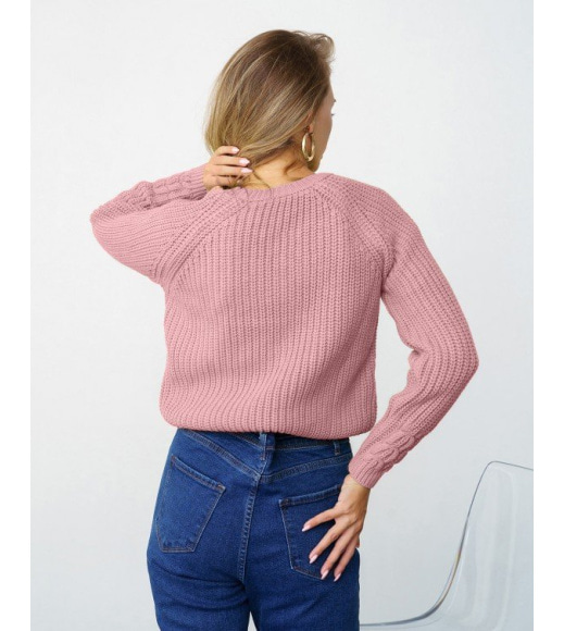 Темно-рожевий трикотажний светр з аранами