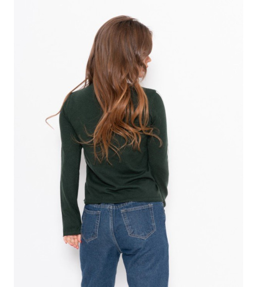 Зеленый ангоровый свитер с полосками на рукавах