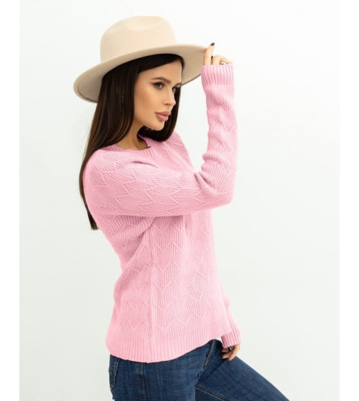 Рожевий м'який светр із в'язаними візерунками