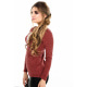 Бордовий светр в рубчик з мереживною вставкою у куточку вирізу