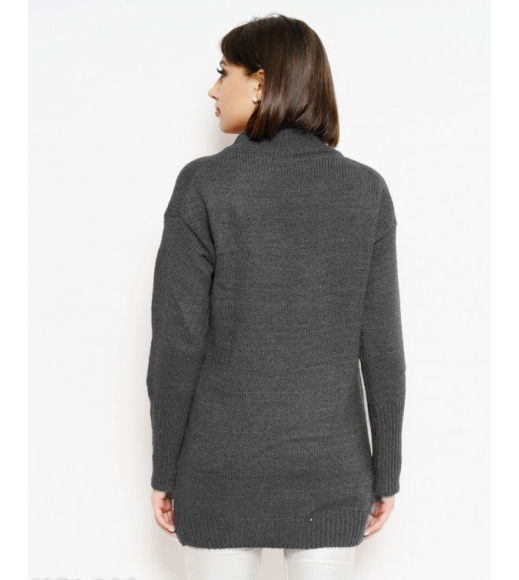 Темно-серый удлиненный свитер с горловиной