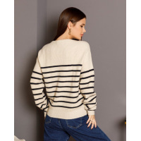 Бежевий в`язаний смугастий светр з люрексом