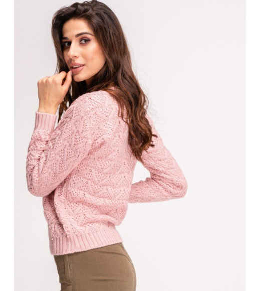 Рожевий ажурний вовняний светр