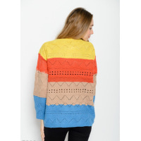 Яскравий смугастий светр вовняний з подовженою спинкою і перфорацією
