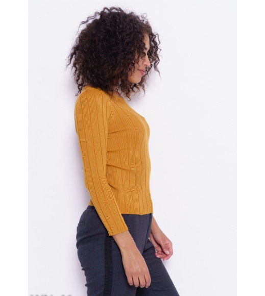 Гірчичний укорочений фактурний трикотажний светр
