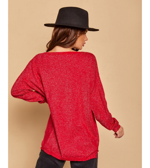 Красный свободный свитер с люрексом