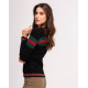 Чорний вовняний светр об`ємної в`язки з кольоровим декором