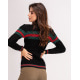 Чорний вовняний светр об`ємної в`язки з кольоровим декором
