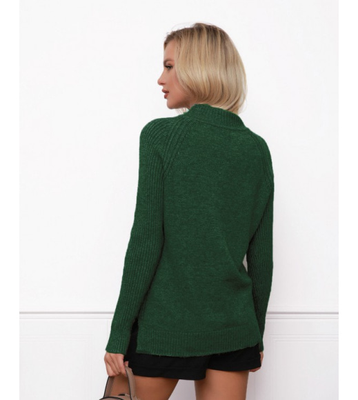 Зеленый шерстяной свитер с фактурными вставками