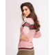 Розовый шерстяной свитер объемной вязки с цветным декором