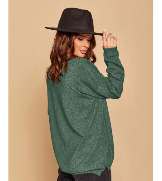Зеленый свободный свитер с люрексом