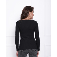 Чорний фактурний светр з мереживом