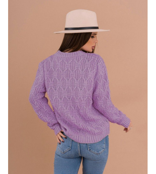 Бузковий вовняний светр з комбінованим візерунком