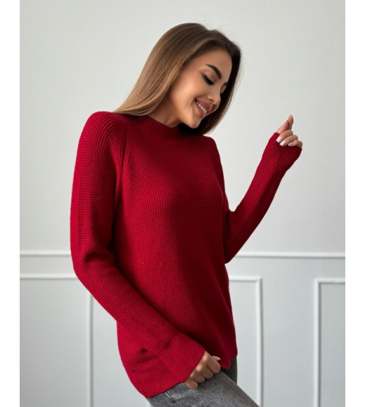 Красная кашемировая водолазка объемной вязки