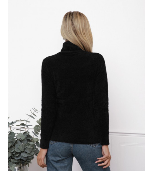 Черный теплый свитер-травка с высоким горлом