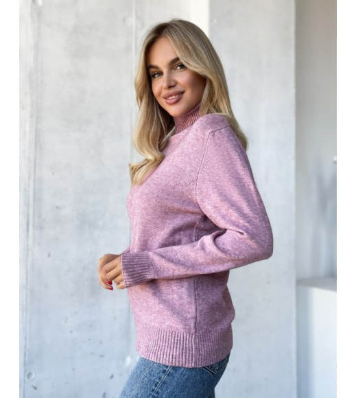 Бузковий кашеміровий светр з високим горлом