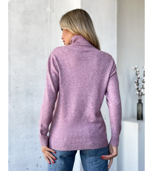 Бузковий кашеміровий светр з високим горлом