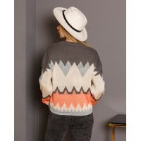 Сіро-помаранчевий вовняний светр з геометричним візерунком