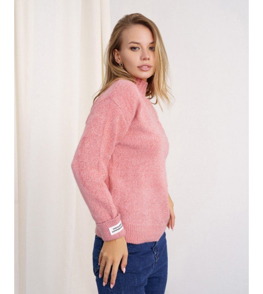 В'язаний теплий светр-травка рожевого кольору