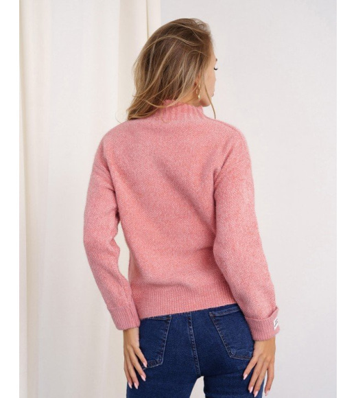 Вязаный теплый свитер-травка розового цвета