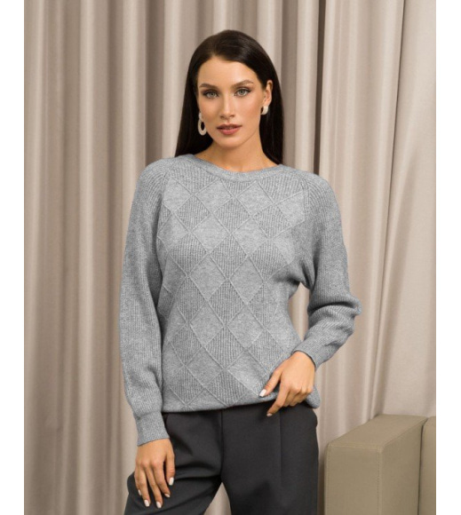 Сірий ангоровий светр з геометричним візерунком