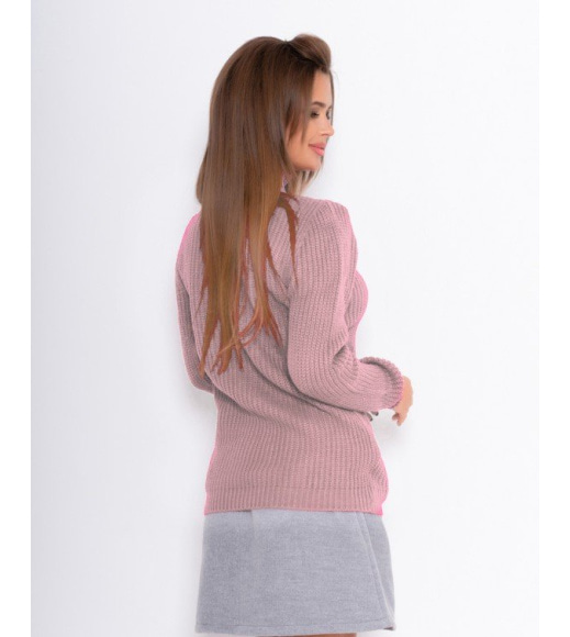 Рожевий в`язаний светр з коміром-гольфом