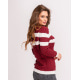 Бордовий светр з білими смужками з горловиною-човником