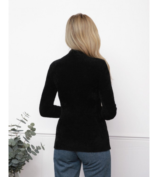 Черный фактурный свитер-травка с высоким горлом