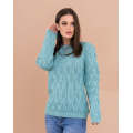 Бірюзовий вовняний светр з комбінованим візерунком