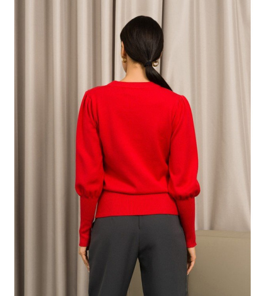 Красный шерстяной свитер с эластичными вставками