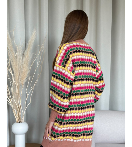 Бежевий вовняний светр зі смайликами