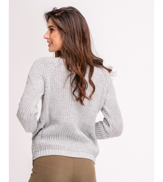 Серый свитер объемной вязки с люрексом
